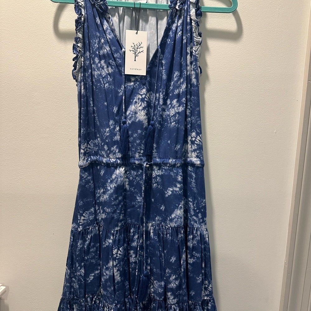 Blue Tie-Dye Sleeveless Dress